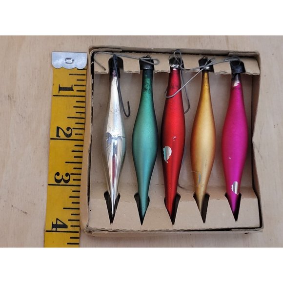 MCM Teardrop Glass Ornaments Set of 5 Multicolor Original Box Trim a Tree Retro - Picture 10 of 14